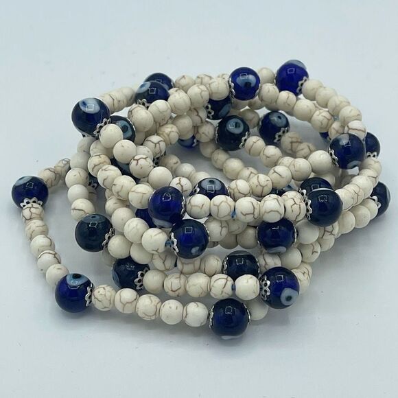 Crystal beaded stretch bracelet ONE NEW evil eye reiki meditation yoga - Picture 4 of 11